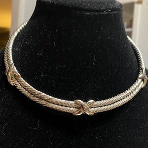 Silver-Tone Twisted Cable Knot Choker Necklace